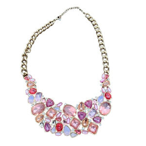 Rhinestone Necklace Pink Costume Jewelry Women, Gold Toned Excellent Condition